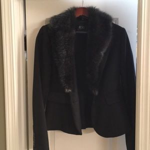 Black BCBG jacket with faux fur collar, size 8